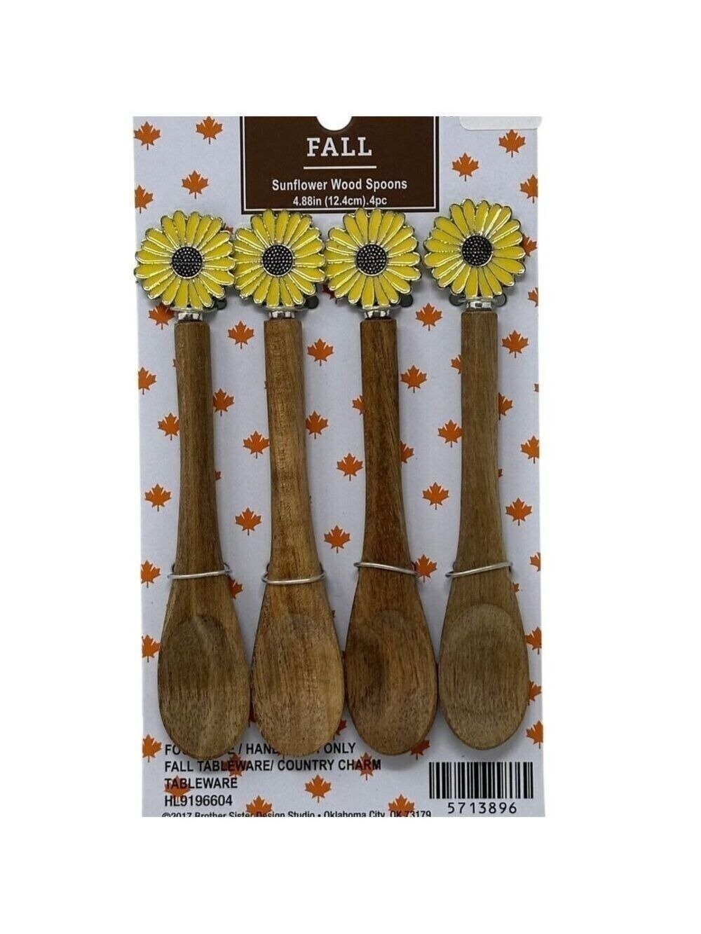 Sunflower Mini Wood Spoon Set Of 4 Fall  Autumn Country Farmhouse Modern Holiday